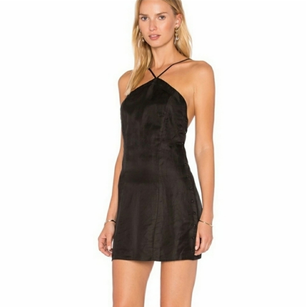 NWT Capulet Revolve Linen Blend Halter Open-Back Little Black Cocktail Dress - Picture 3 of 9
